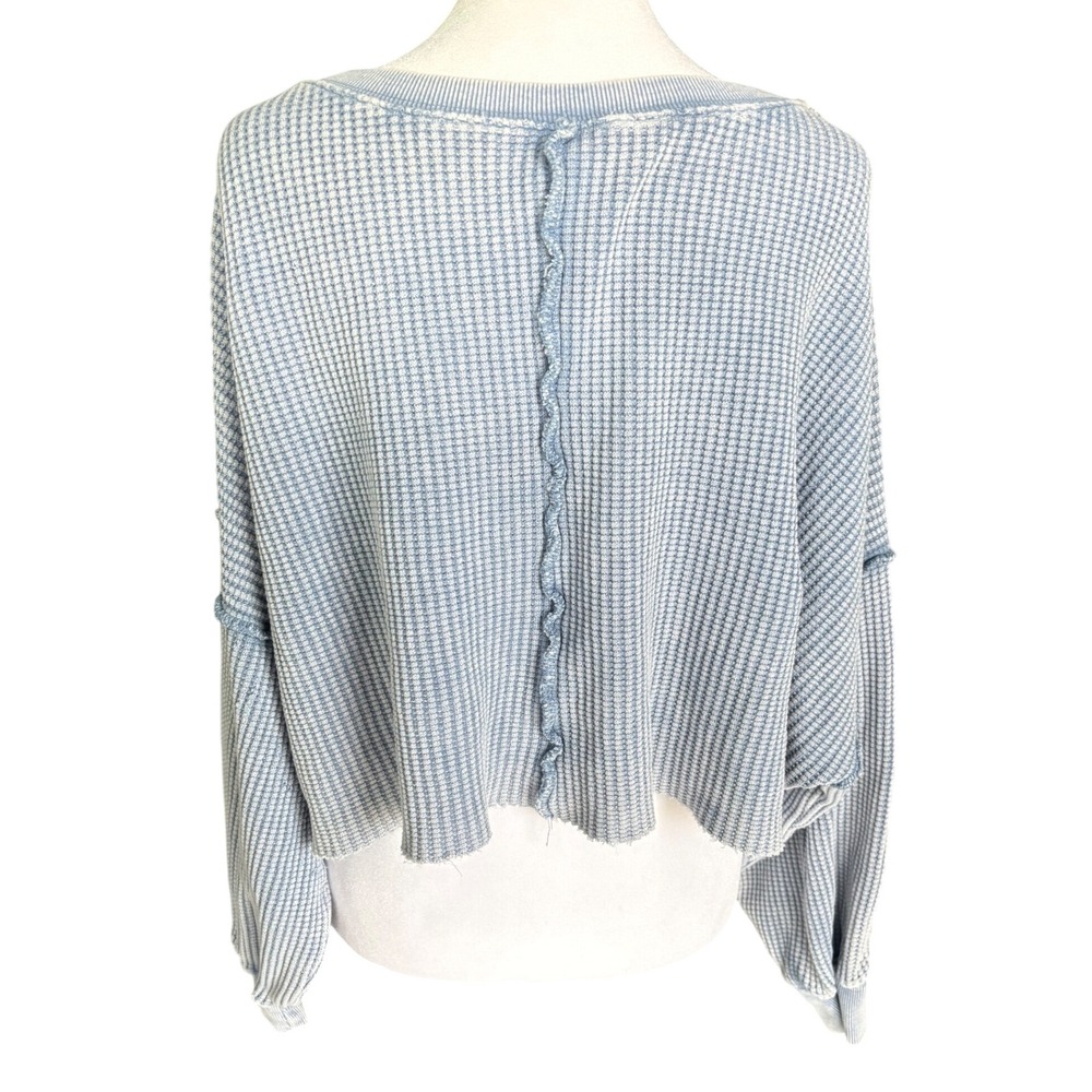 Altar'd State Blue Acid Wash Waffle Knit Cropped Thermal Top ST1317C Womens S - Picture 2 of 8